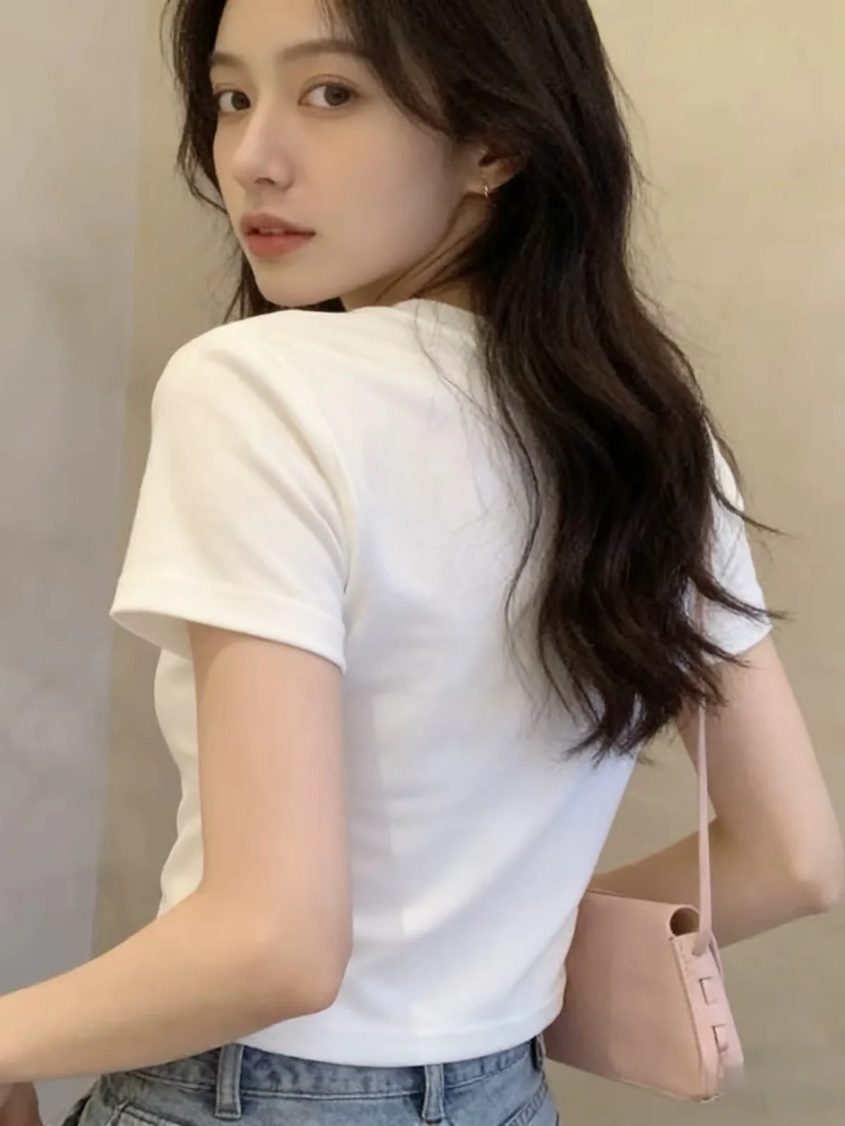 Slim Fit Short Sleeve round Neck T-Shirt Pure Cotton Korean Style Casual Top Half Sleeve Ageless Trendy Women's Summer Shirt