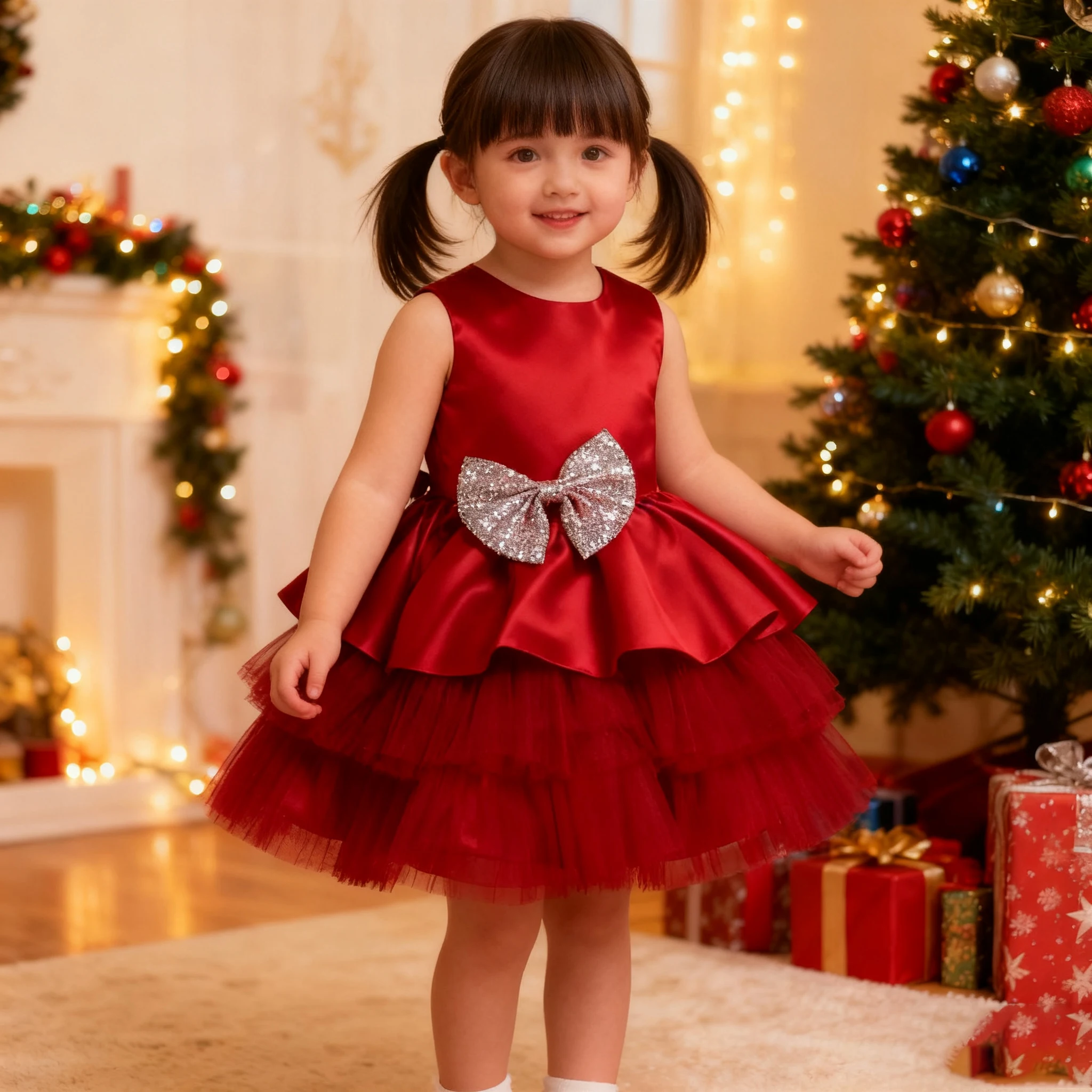 

Рождественское пышное платье для маленьких девочек, платье принцессы с блестками, новогоднее платье с цветочным узором для малышей, свадьбы, дня рождения, платья для детей 1-5 лет