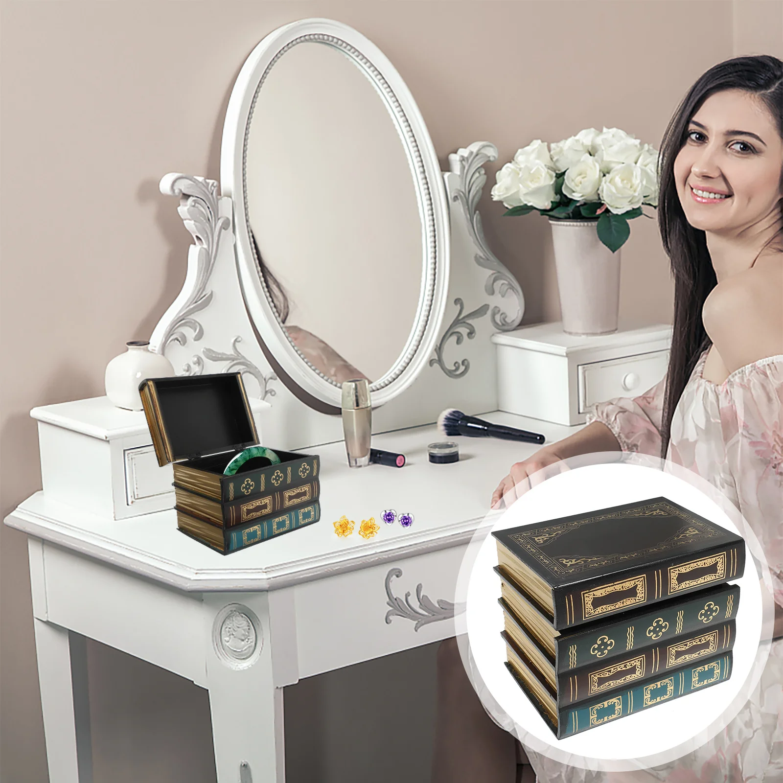 1pc Key Storage Box Book Shape Organizer Vintage Jewelry Case Desktop Storage For Home Office Stationery Coin Earring Holder