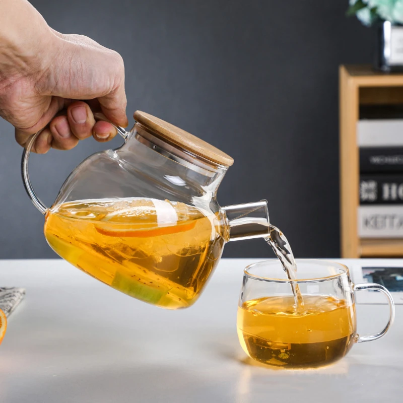 Transparent Borosilicate Glass Teapot Heat Resistant Water Jug Large Capacity Water Kettle for Home Flower Tea Juice 1-1.5-1.8L