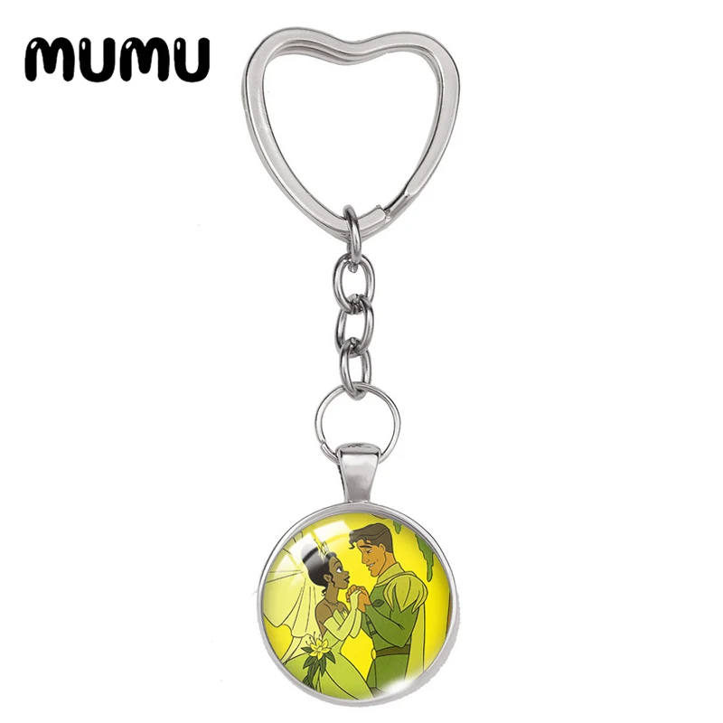 2024 New Tiana Heart portachiavi The Princess and Frog portachiavi Glass Dome Cabochon gioielli regali per bambini