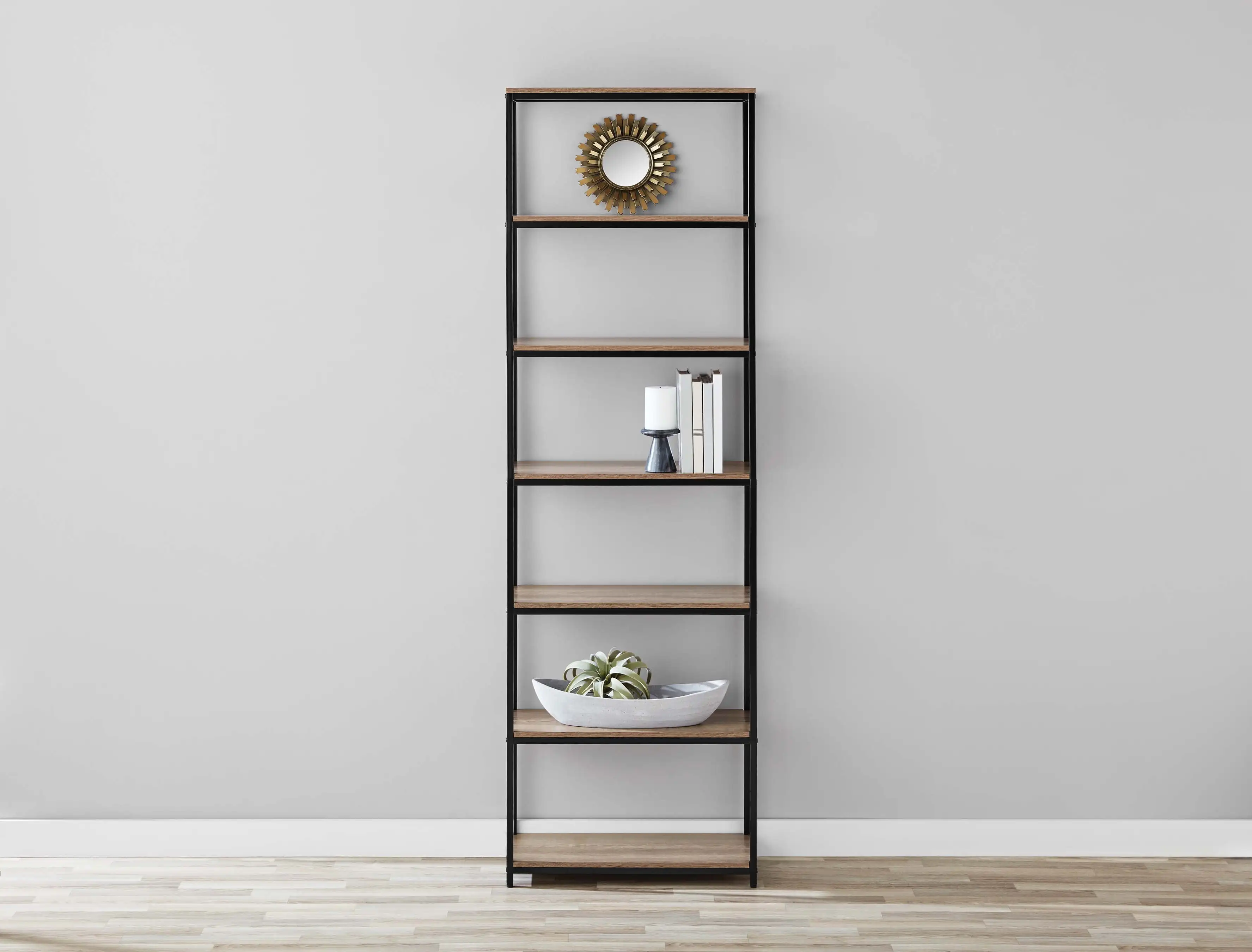 6-Shelf Metal Frame Bookcase, Rustic Brown