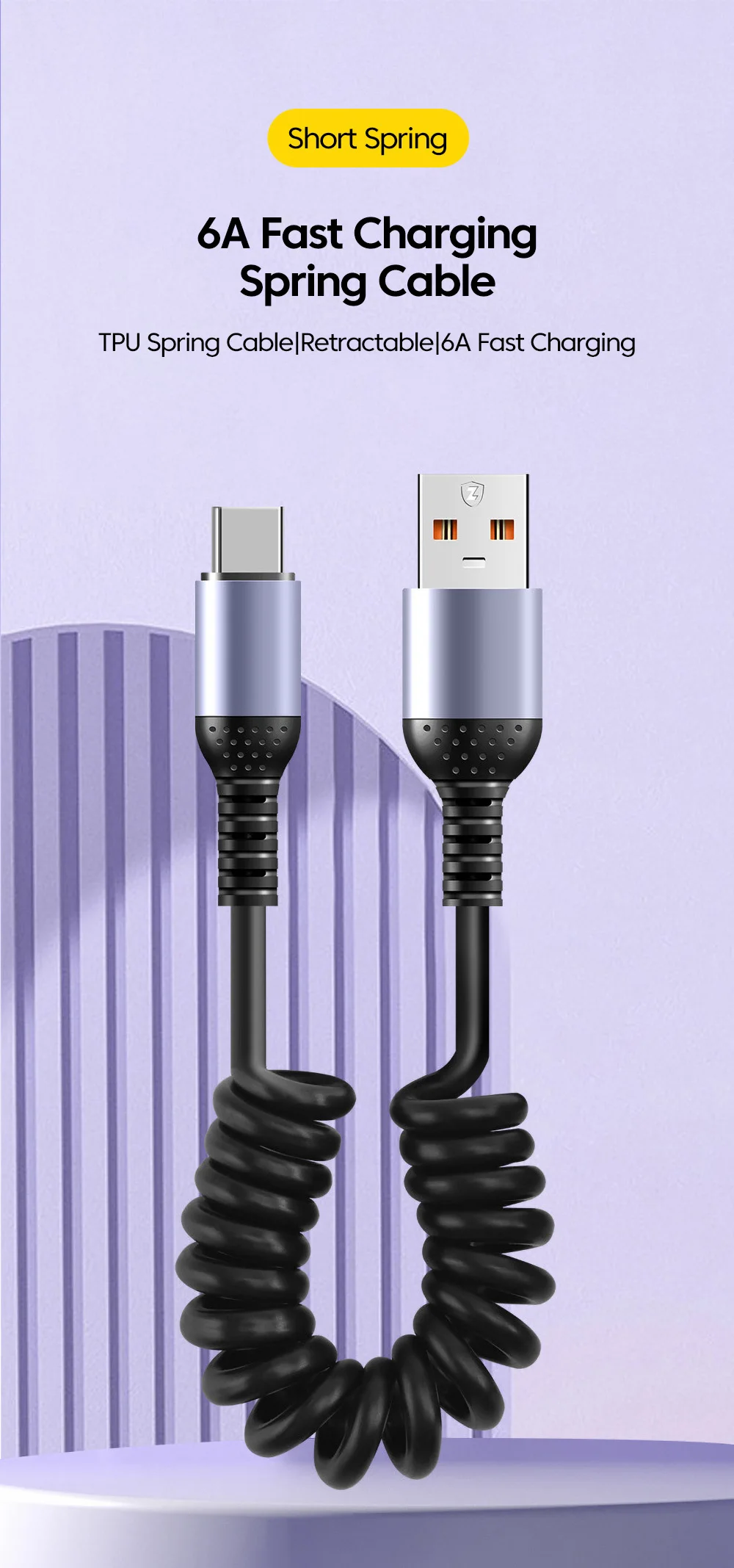 6A Elbow USB Type C Spring Short Cable 20cm to 1m 66W 100W Dual Type C Fast Charging Cable Wire For iPhone 15 16 Samsung Xiaomi
