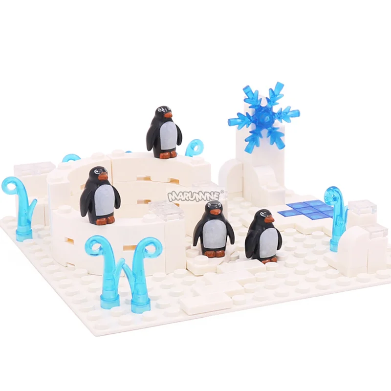 Marumine MOC Classic Antarctic Penguin Building Block Kit Glacier Snow Parts Brick Animal Model Creative Accessories Toys Gifts