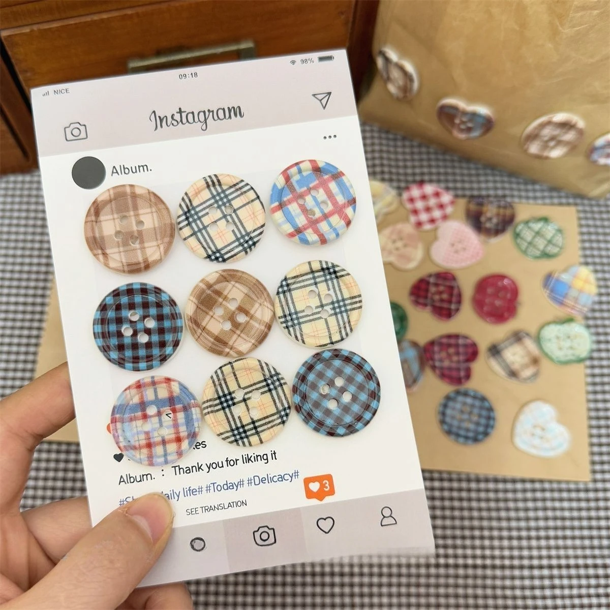 5/10 قطعة أزرار دائرة الحب التفاح اللطيفة الملونة منقوشة الكورية خمر DIY بها بنفسك مواد الديكور اليدوية الملابس والاكسسوارات #3