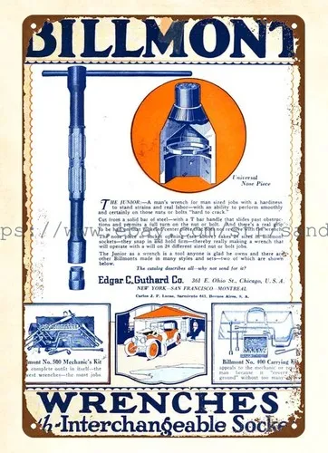 1921 Billmont Wrenches metal tin sign decorative window wall hangings