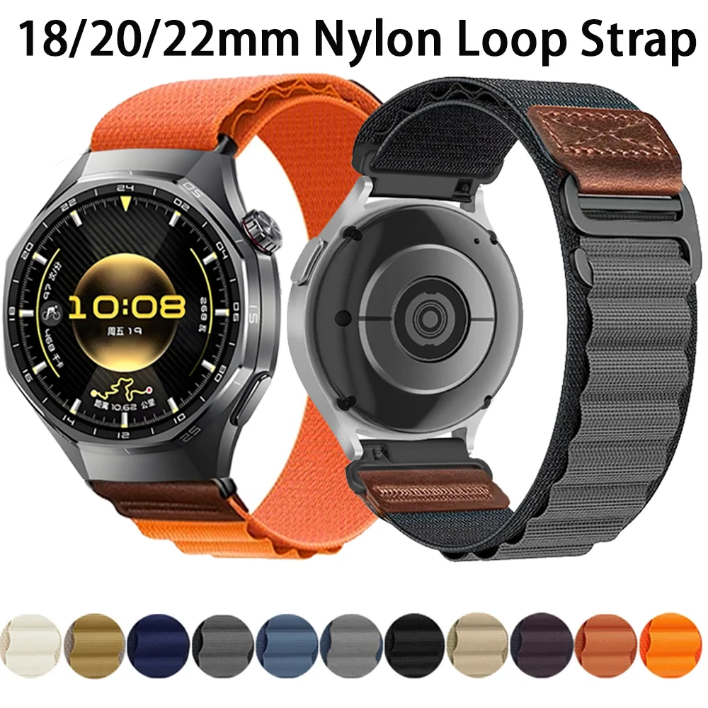 18/20/22mm Nylon-Leder-Etikettenarmband für Huawei Watch 5 GT6-5-4 46/41mm GT Runner 2 Verstellbares Band Amazfit Bip Max 6 Balance 3