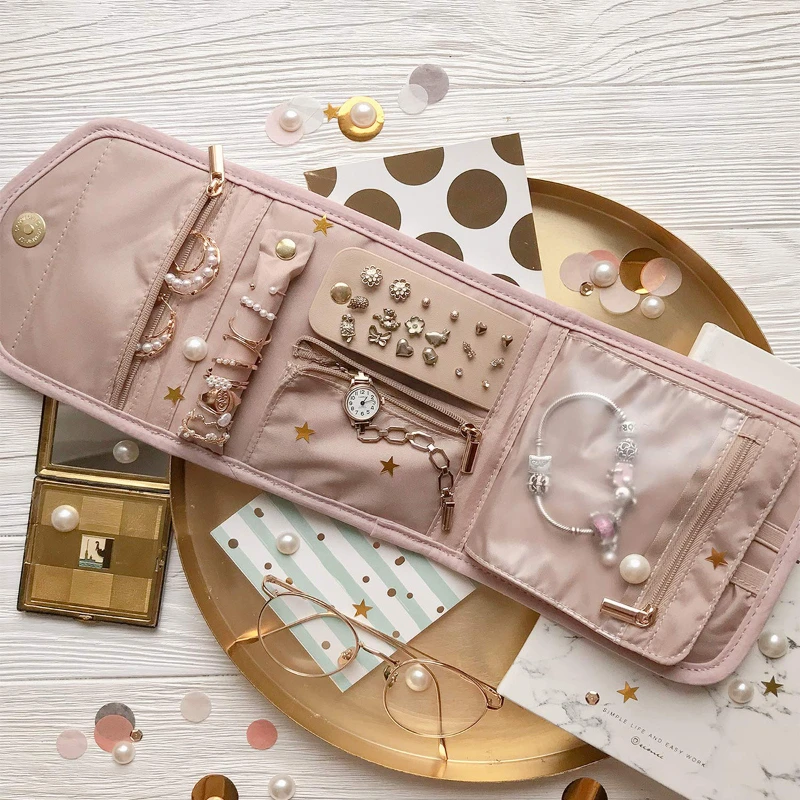 

Foldable Jewelry Bag, Portable Travel And Home Jewelry Storage Bag, Multifunctional Necklace, Earring And Accessory Bag