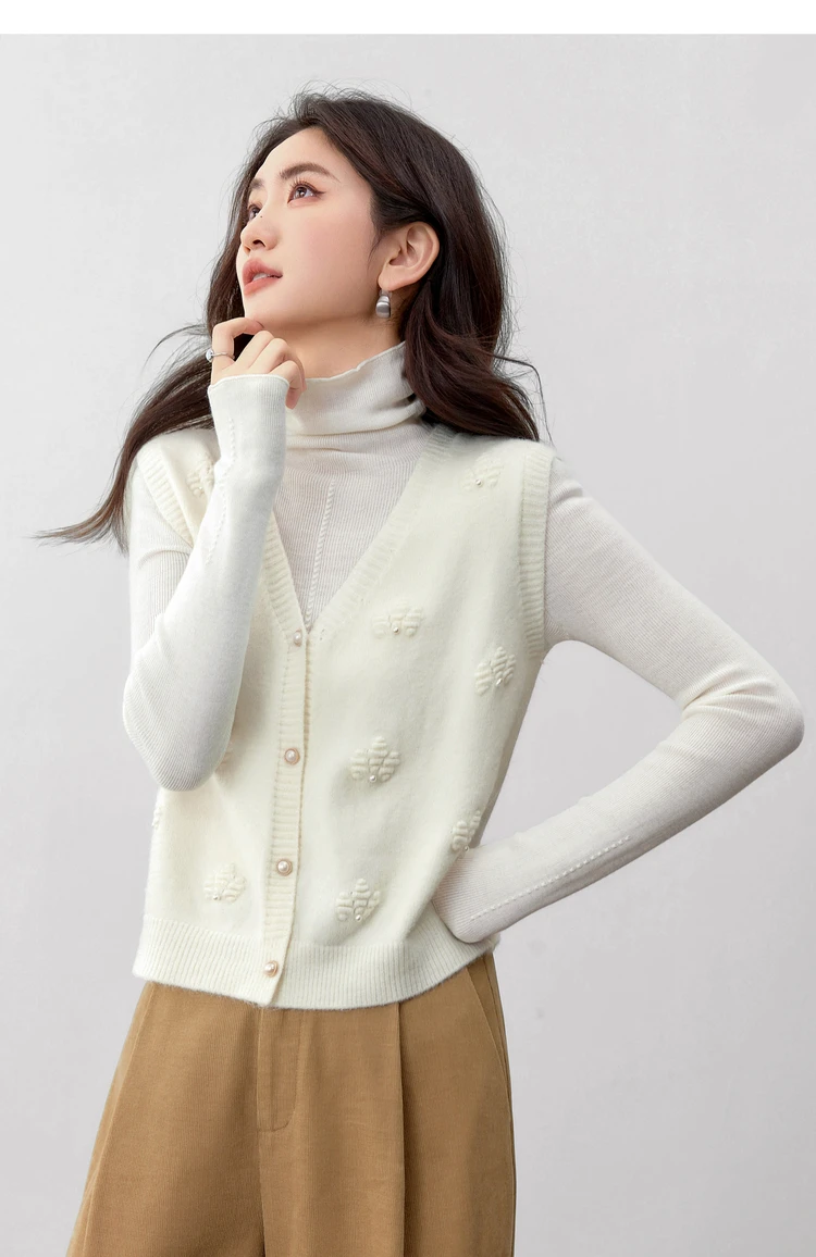 SENTUBILA Strickweste für Damen, Herbst 2026, neue ärmellose Strickjacke, lässige, einreihige Weste mit hohem Stretchanteil, W53JB2692 – Detail 20