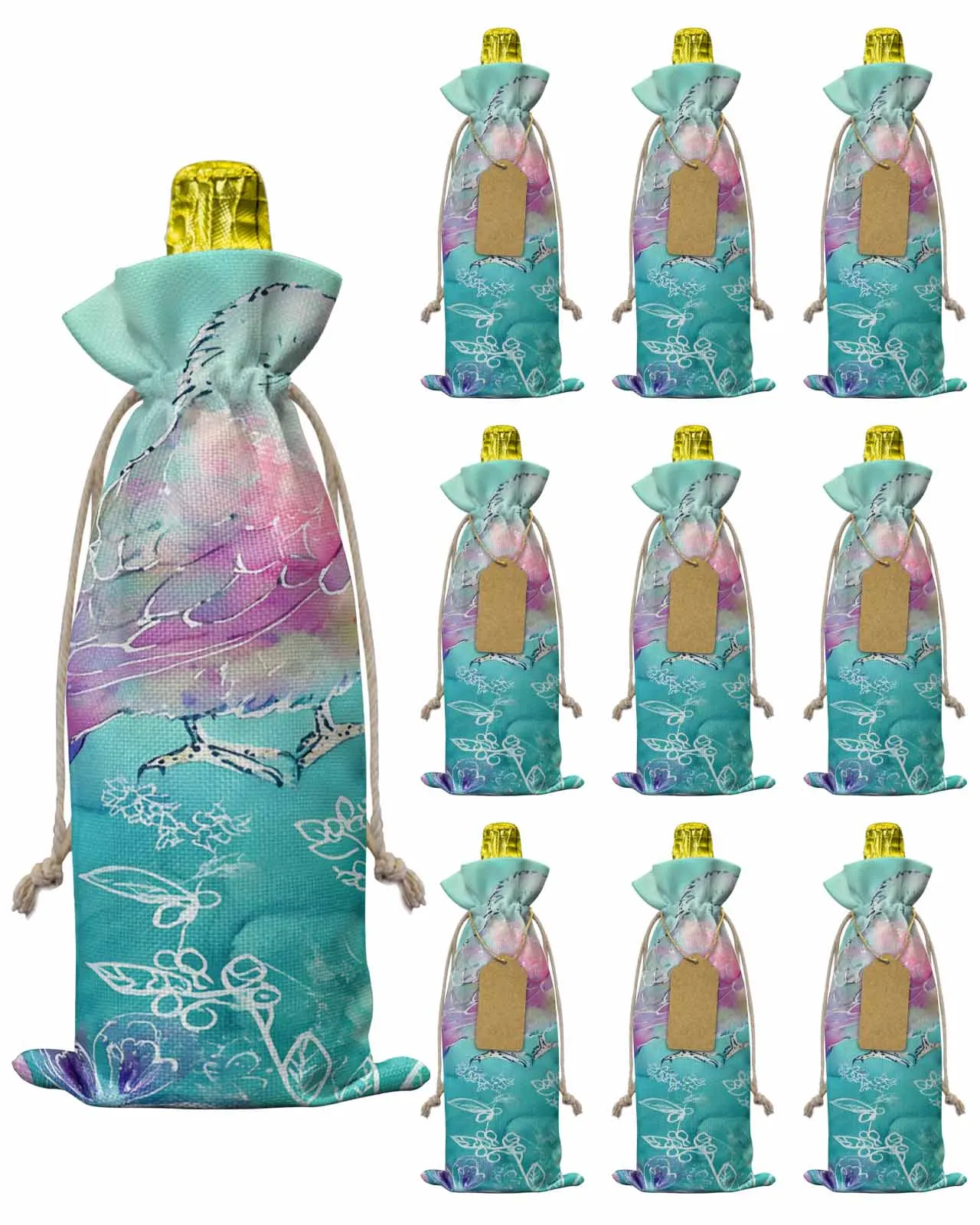 

10pcs Wine Bottle Covers Vintage Bird Animal Wine Holder Carrier Packaging Bag Wedding Party Decor Gift