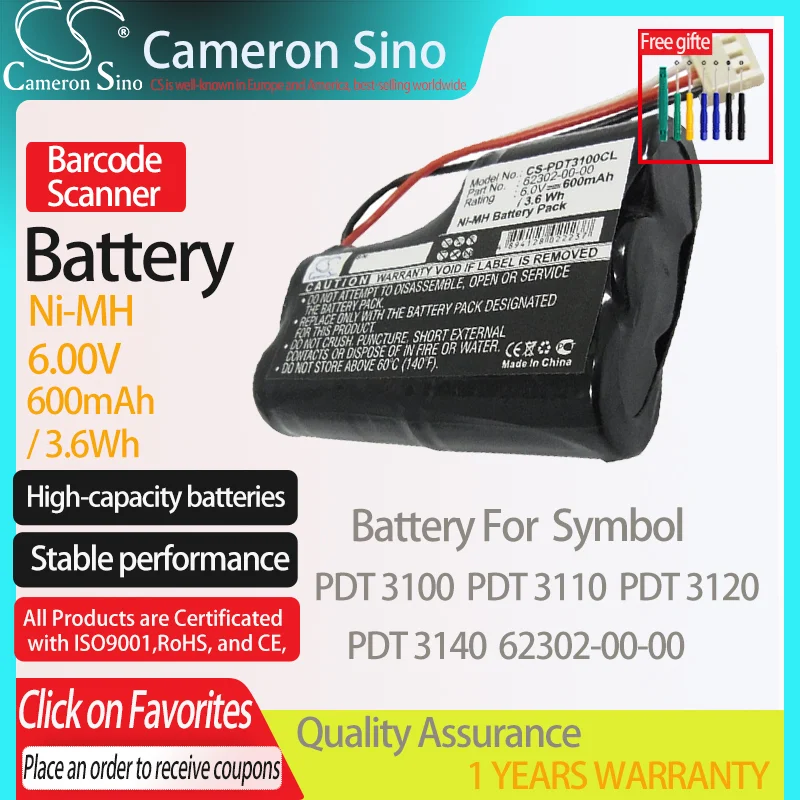 CameronSino Battery for Symbol PDT 3100 PDT 3110 PDT 3120 PDT 3140 fits Symbol 62302-00-00 Barcode Scanner battery 600mAh/3.6Wh