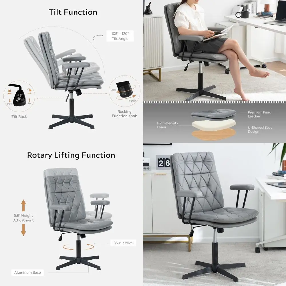 

Эргономичное серое офисное кресло с подлокотниками, стационарное, для работы за компьютером