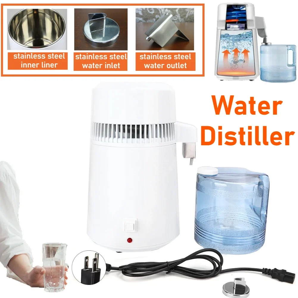 Stainless Steel 1.1 Gal Water Distiller W/Button 750W W/BPA Plastic Container Professional Sterilisation for Home Beauty Salon