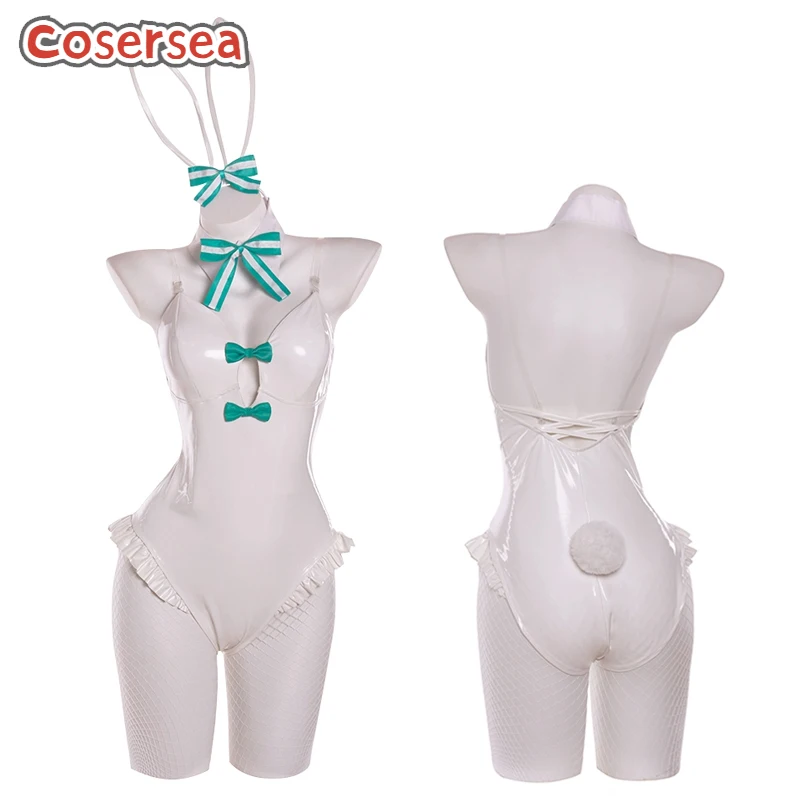 

Cosersea Sexy Women Cute White Bunny Cosplay Costume Elastic PU Leather Fabric Bunny Suit White Jumpsuit Cos Outfit Fullset