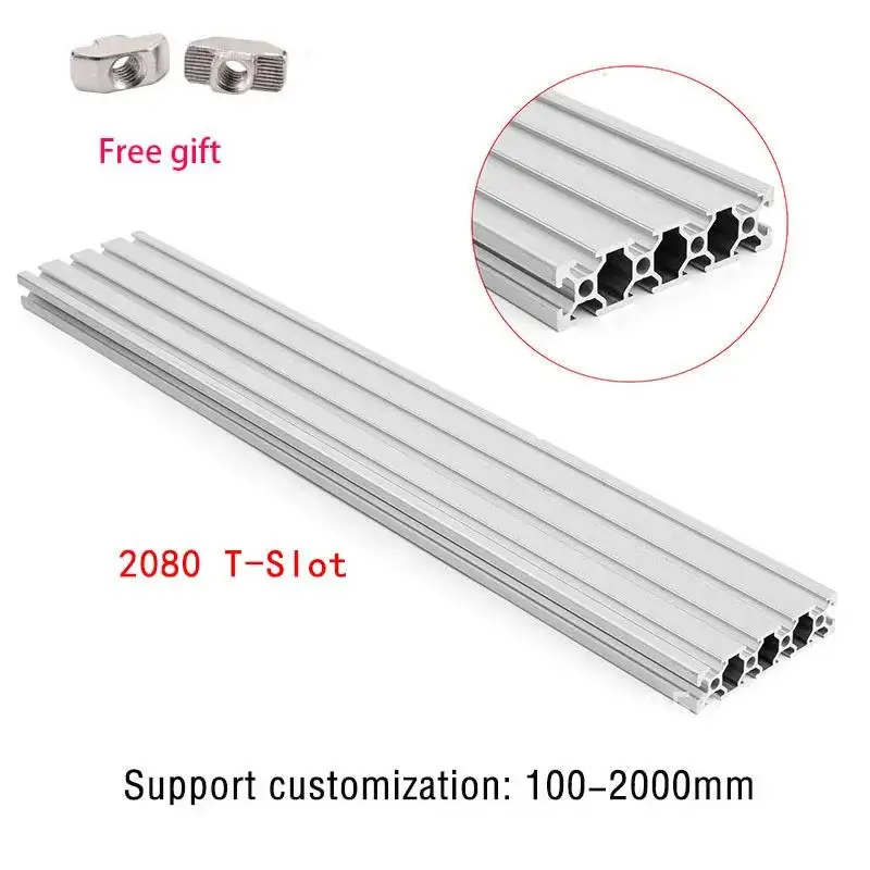 2080 CNC 3D Printer Part 2pcs 2080 Aluminum Profile T-Slot  European Standard Anodized Extrusion Linear Rail 300 500 1000 1200mm