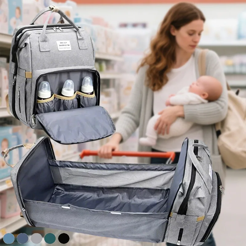 Mama Wickeltaschen Babybett Mutter Große Kapazität Windel Milchflasche Rucksäcke mit Wickelunterlage Praktische Baby-Stilltaschen