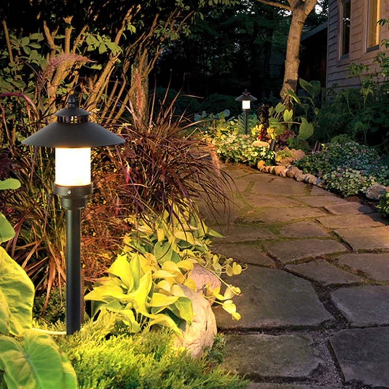 Outdoor Waterproof Square Garden Lawn Lights with Marble-effect Aluminum Lamp Body Metal Base Landscape Lighting for Villa Park