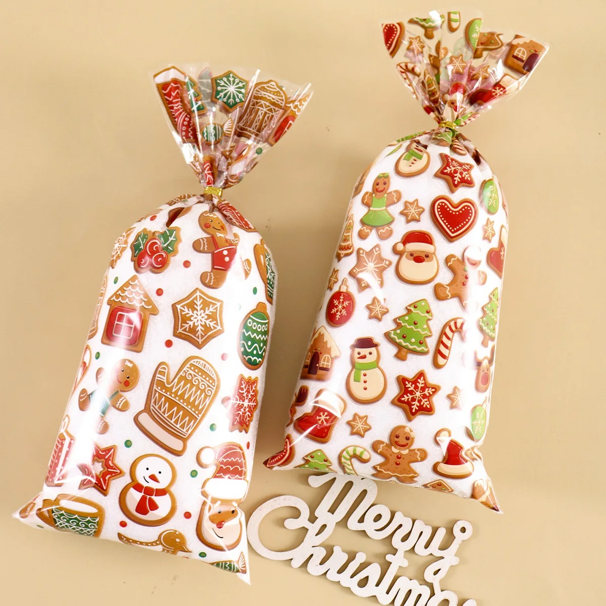 25/50/100 Stück Frohe Weihnachten Geschenktüte Lebkuchenmann Weihnachtsgeschenke Muster Partybevorzugungstaschen 2025, Navidad Weihnachtsdekoration – Detail 3
