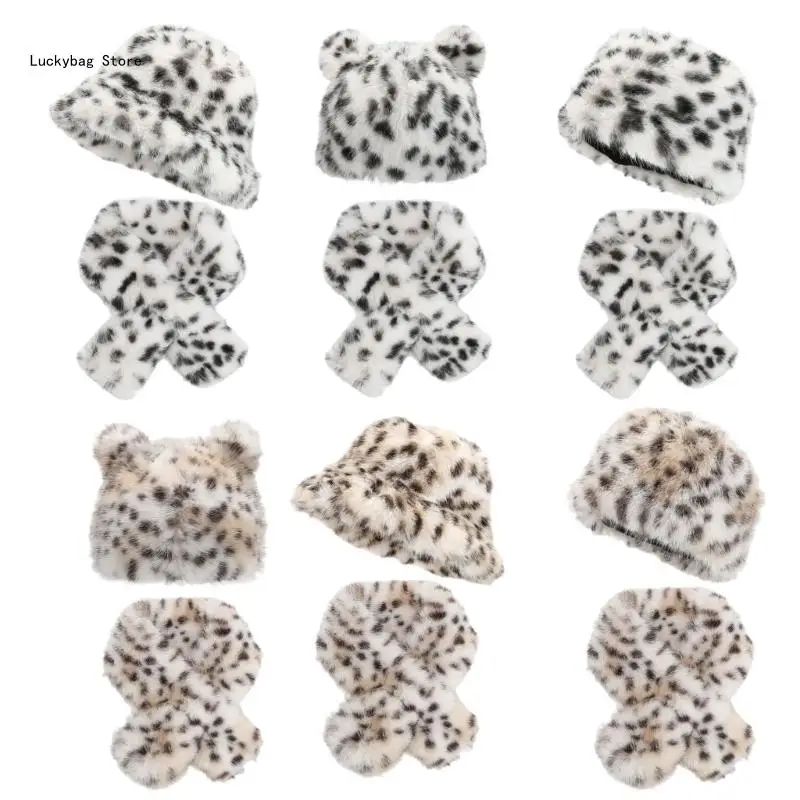 

Stylish Leopard Pattern Hat Set Travel Friendly Hat Autumn Fashion Hat for Winter Outings