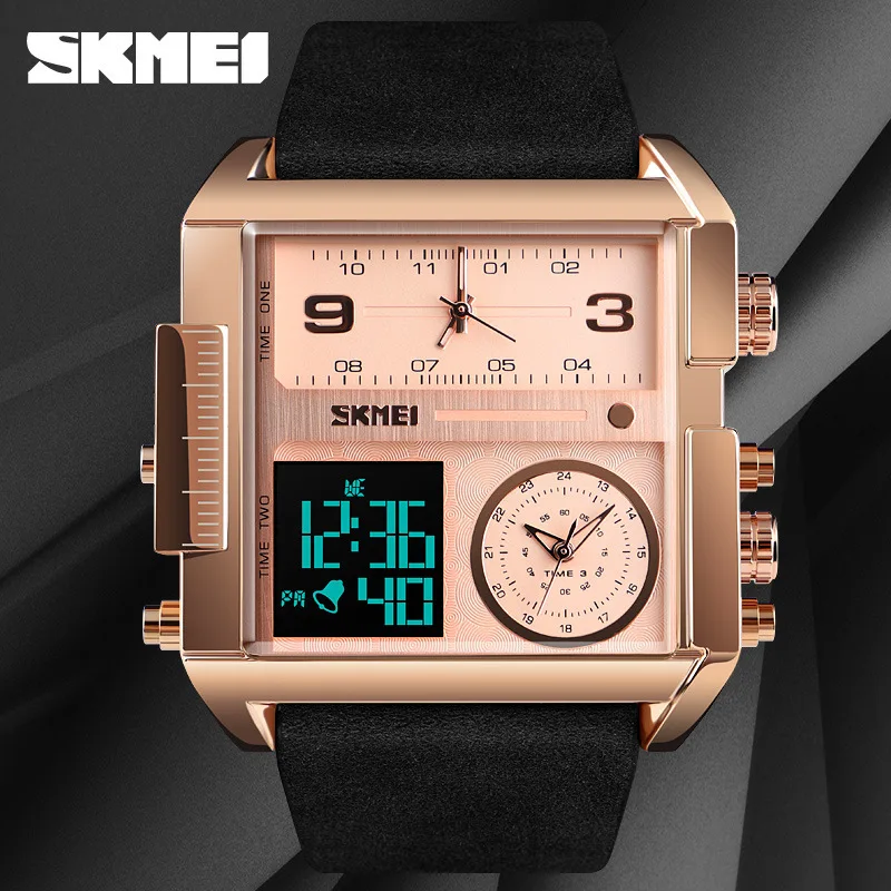 Official brand free shippingMultifunctional Square Waterproof Three-Time Large Dial Men's and Women's Electronic Watch