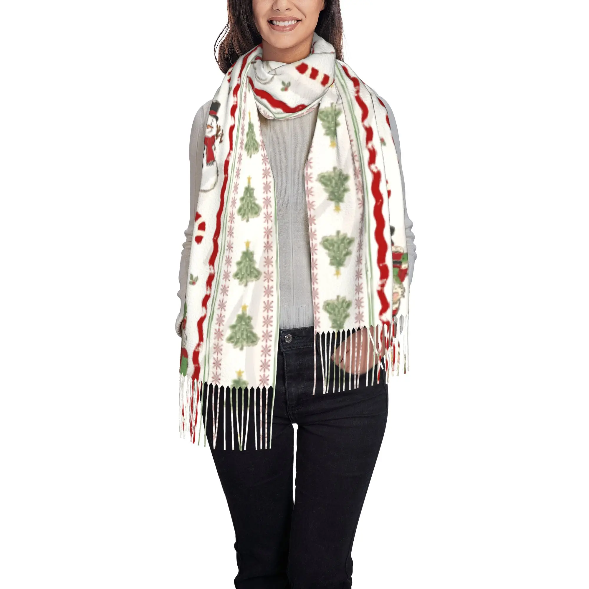 1 PC Christmas Knit Ornament Pattern Autumn Scarf Women Winter Pashmina Shawls Warm Blanket Wraps