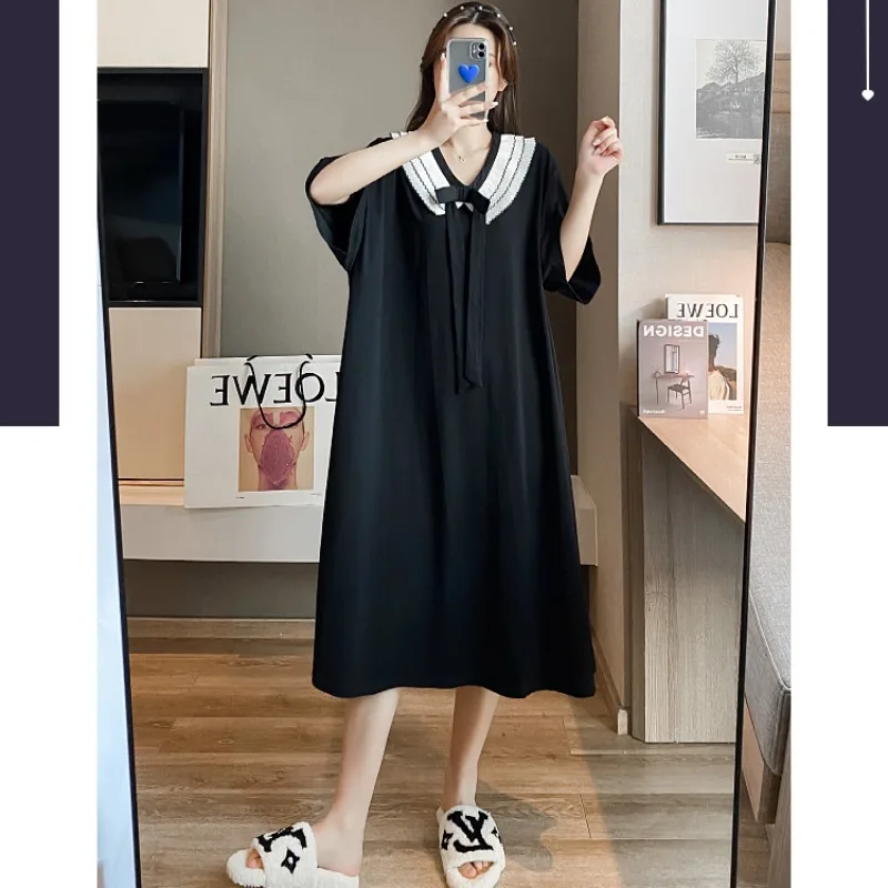 Oversized Weight 150kg Loose Thin Homewear Women Plus Size Midi Nightdress  Summer Japan Girl Pajamas Short Sleeve Nighties 3XL