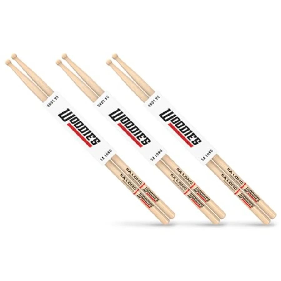 

Барабанные палочки Woodies 5A из гикори, 3 шт., длинные, с коротким конусом и круглыми деревянными наконечниками, премиум-качество, прочные, для рока и джаза