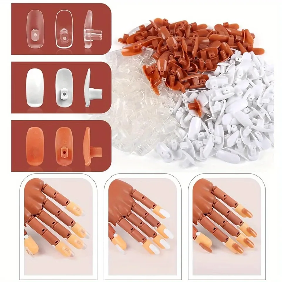 Set de 1 mano de manicura, modelo de mano artificial con 300 clips para puntas, soporte flexible para practicar esmaltado, cuidado y decoración 4