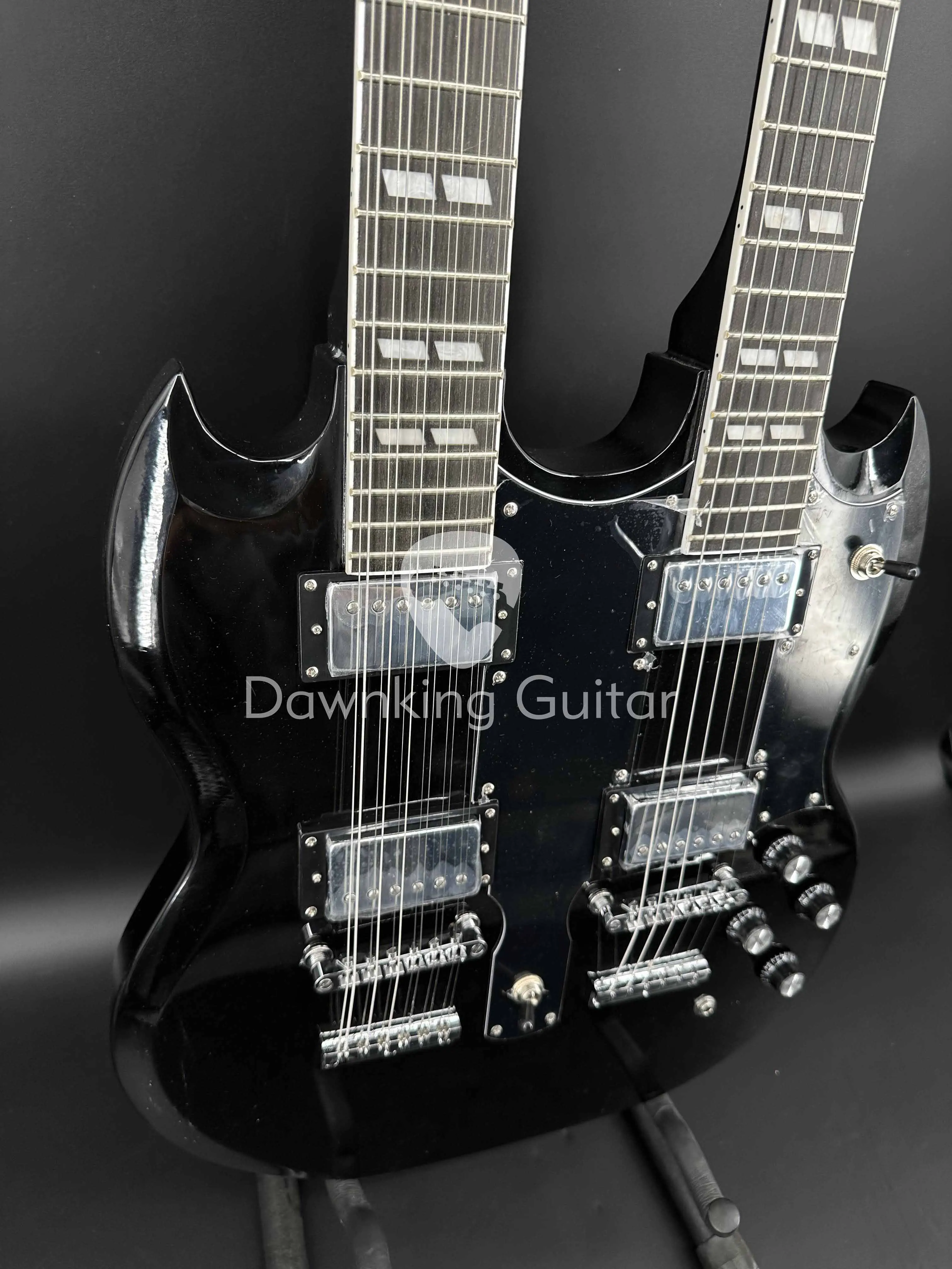 SG Black Double Neck Electric Guitar H-H Pickups Chrome Hardware Fixed Bridge free shipping