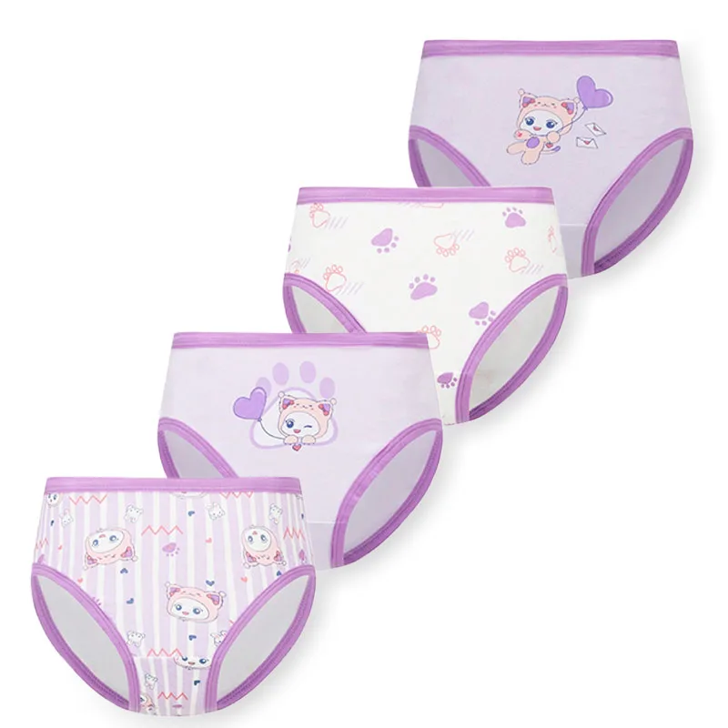 4-Piece Premium Cotton Girl Panties Double Layer Bottom Children Underwear Comfort Daily Wear Girls Briefs Cute Cartoon Patterns