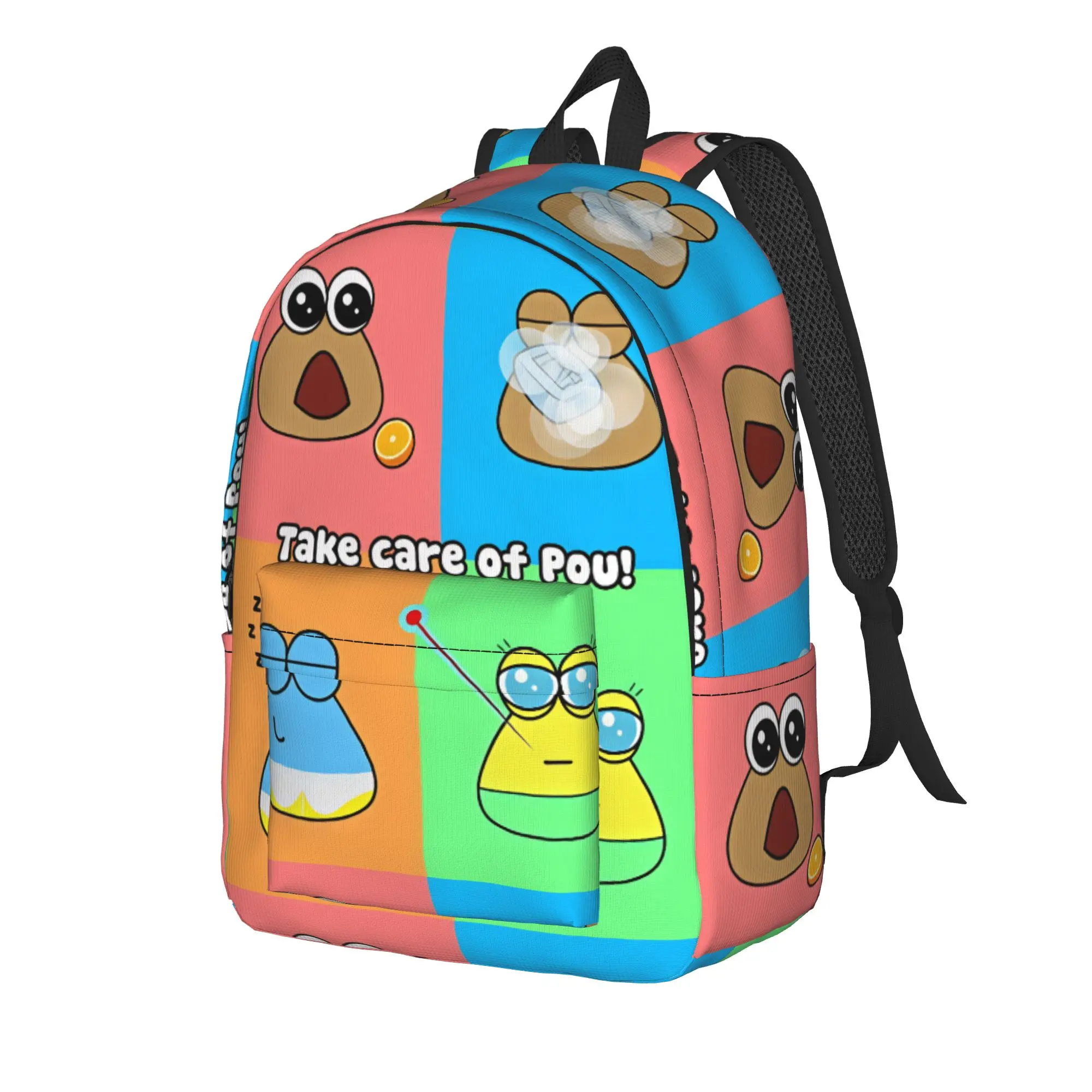 Pet Alien Pou Animated Television Backpack Student Unisex Lightweight Backpacks Modern High School Bags Workout Rucksack