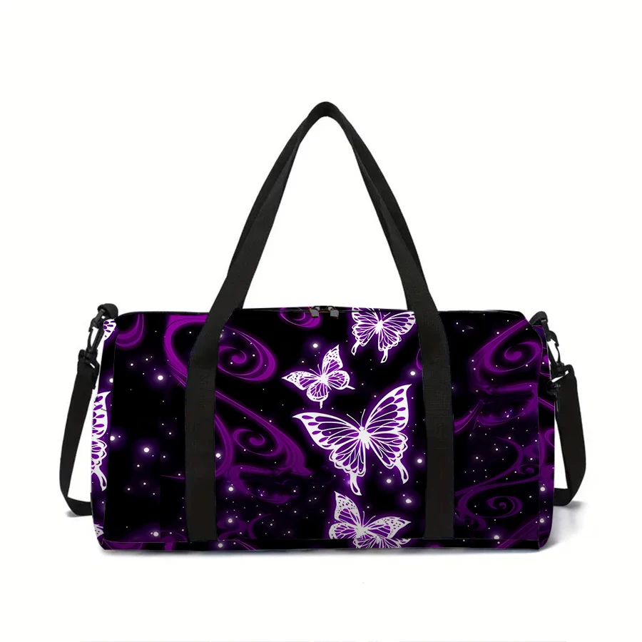 ผู้หญิงกระเป๋าเดินทางขนาดใหญ่รูปแบบผีเสื้อสีม่วง Multi-Functional Duffle Tote กระเป๋ากระเป๋าถือกันน้ํายิมกระเป๋าสําหรับชาย/หญิง