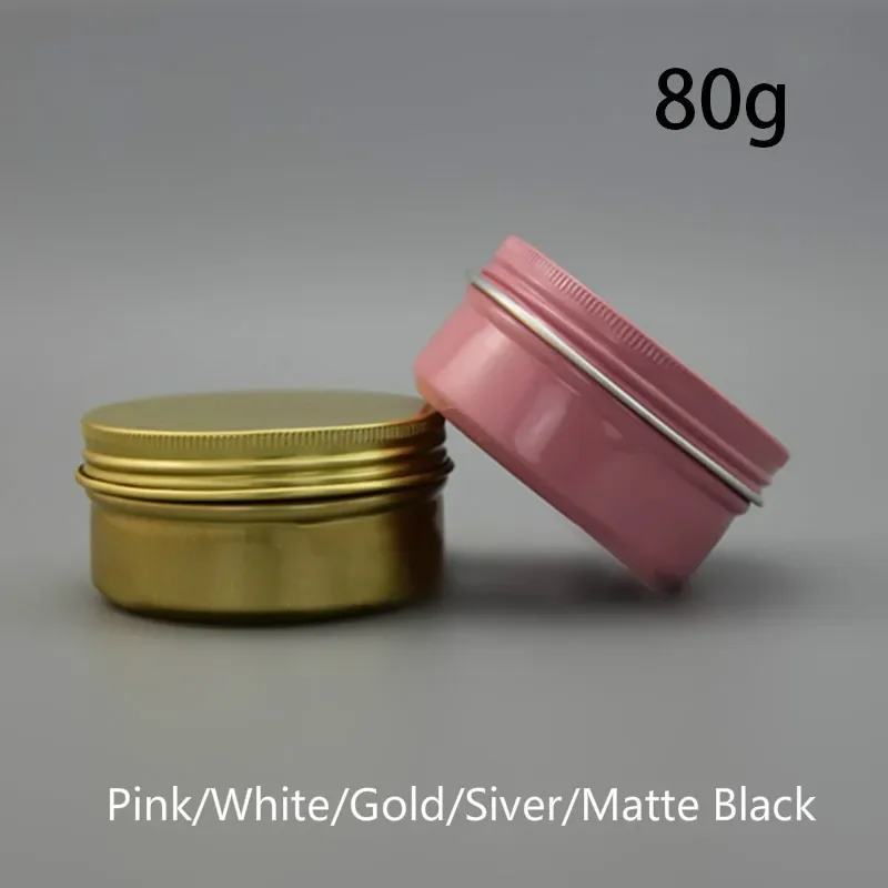 80g Empty Aluminum Jar White Silver Pink Black Gold Cosmetic Container Wax Cream Lotion Spice Travel Packaging Bottle Screw Cap