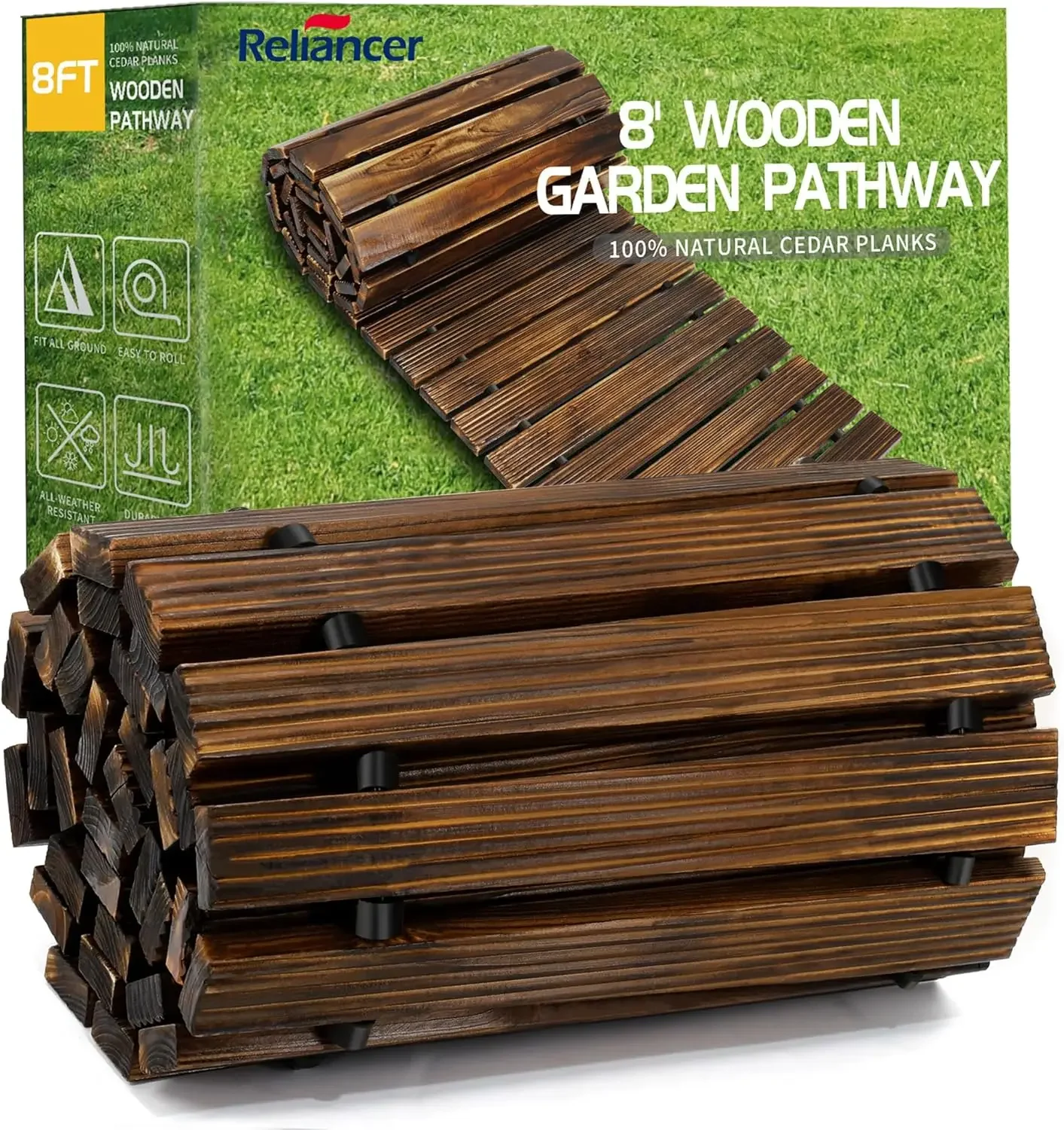 

8' Wooden Garden Pathway,Outdoor Roll Out Cedar Straight Walkway,Patio Path Decorative Garden Boardwalk Walkways