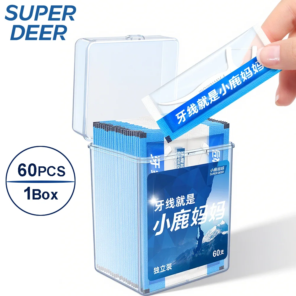 Super Deer 60PCS Individually Wrapped Dental Floss Toothpicks Fresh Breath Floss Stick Portable and Hygienic For Travelers