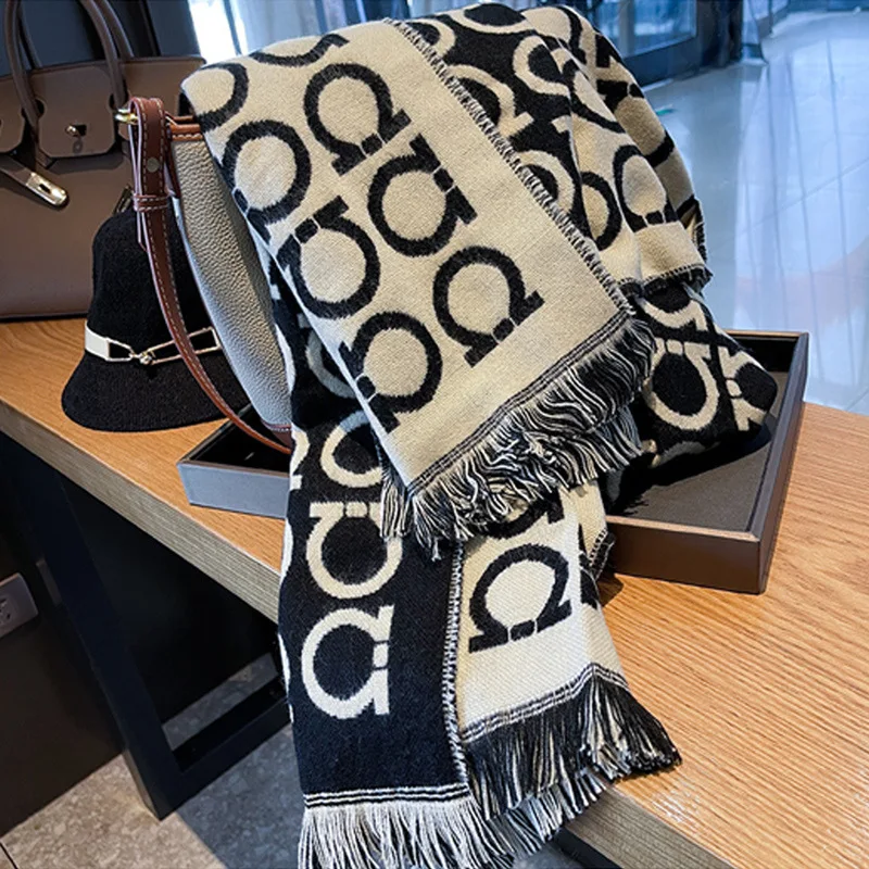 

New Faux Cashmere Letter Scarf for Winter Warmth, Air Conditioned Room Pashmina, Fashionable European and American Style, Domest
