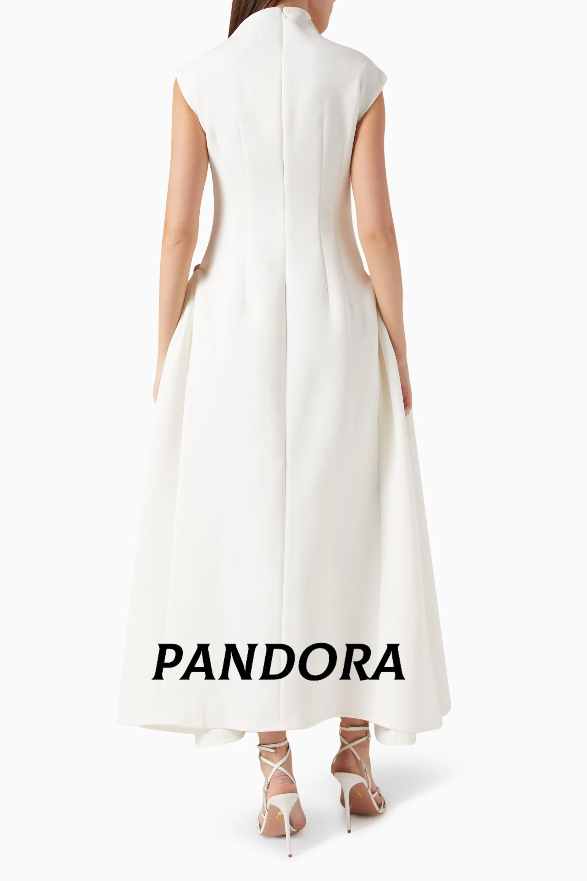 Pandora-Robe de Bal Trapèze Personnalisée pour Femme, Col Haut Ivoire, Longueur Rincée, Robe de Soirée Plissée, Élégante, 2025