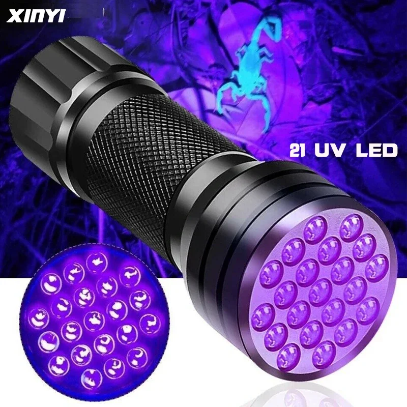 Mini Blacklight Invisible Ink Marker 21LED 12LED UV Ultra Violet LED Flashlight Torch Light 3xAAA Batteries powered