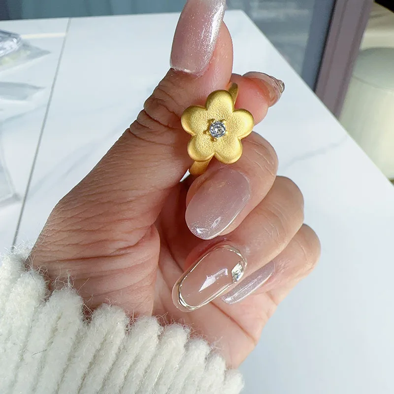 Plum petal zirconium stamen flower ring living simple retro all-match temperament delicate light luxury ornaments