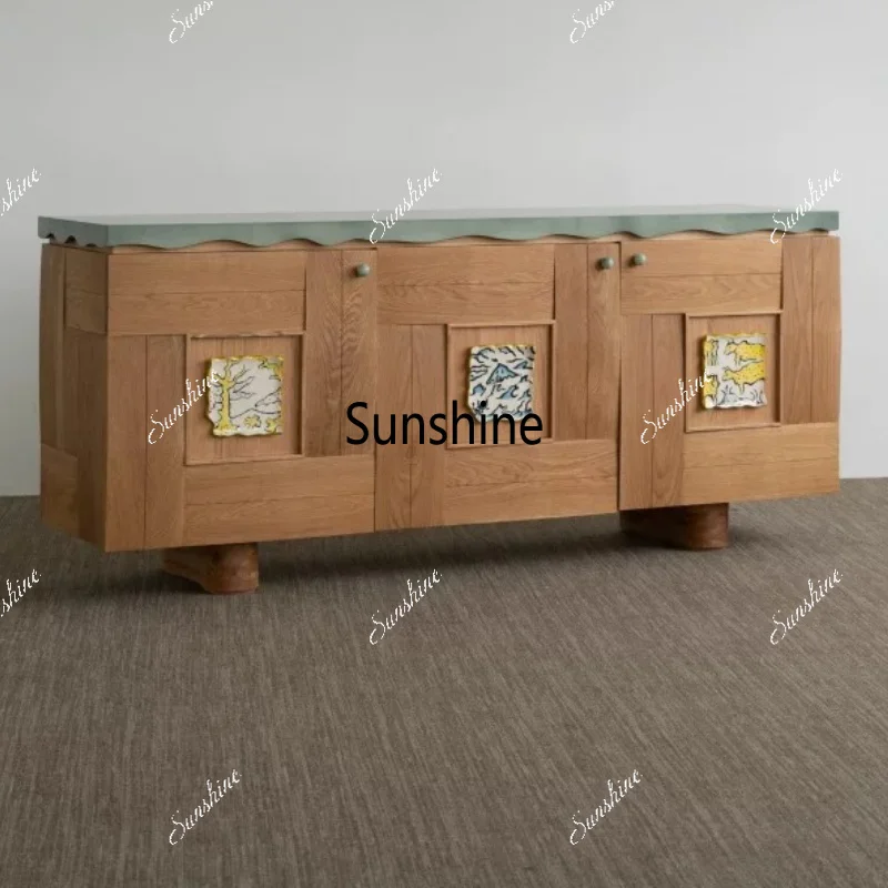 Medieval style designer household creative multi-functional solid wood dining side cabinet hand-painted