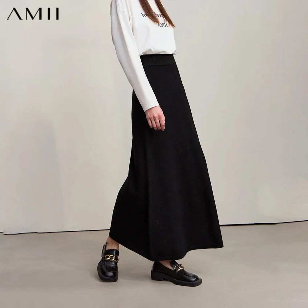 AMII Minimalist Long Skirt 2026 Winter New Solid Color A-Line Skirts For Women Loose Elegant Versatile Woman Clothes 12524049