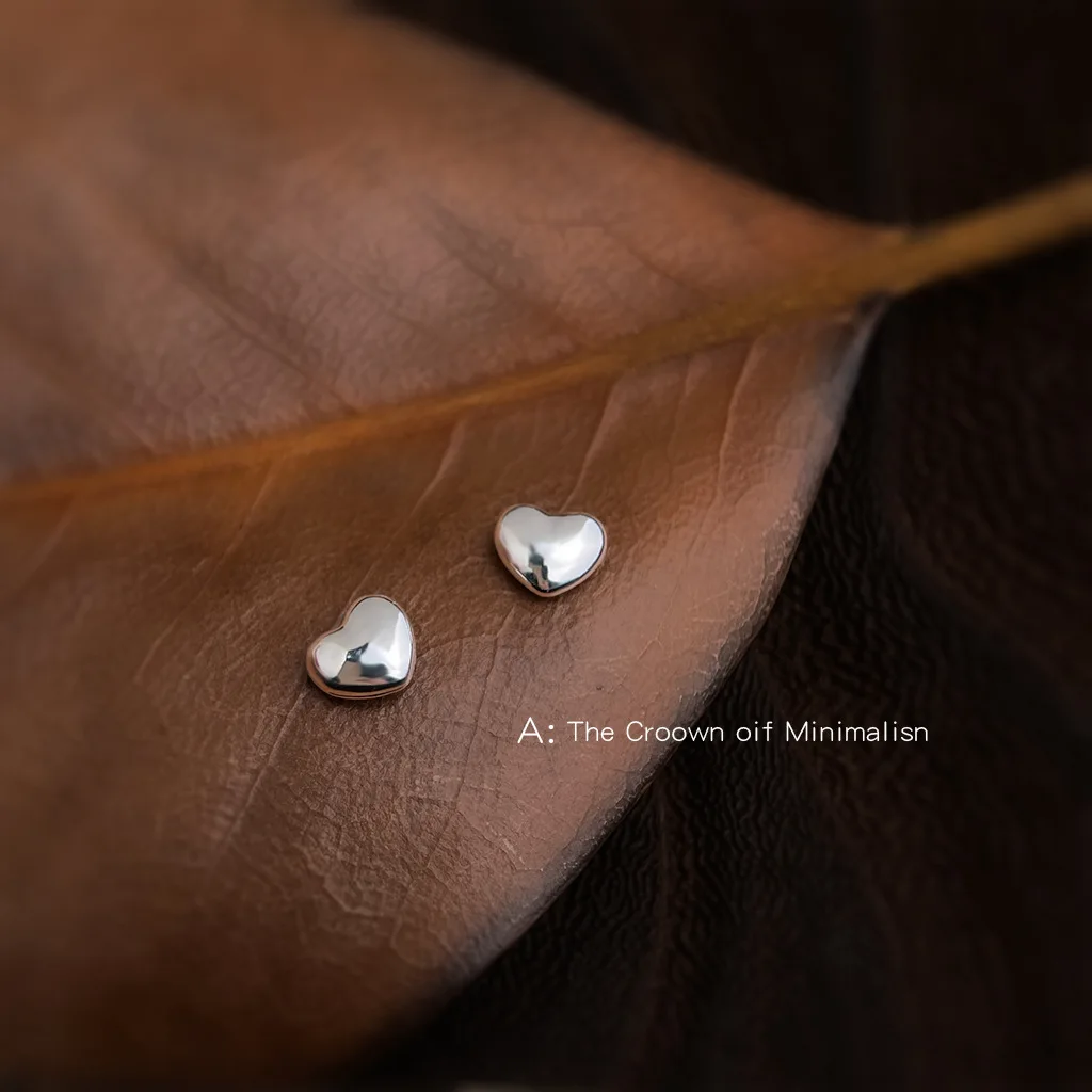 Mini Love Heart Stud Earrings Simple Smooth Surface, Sterling Silver Needle Hypoallergenic Light Luxury Minimalist Daily Commute