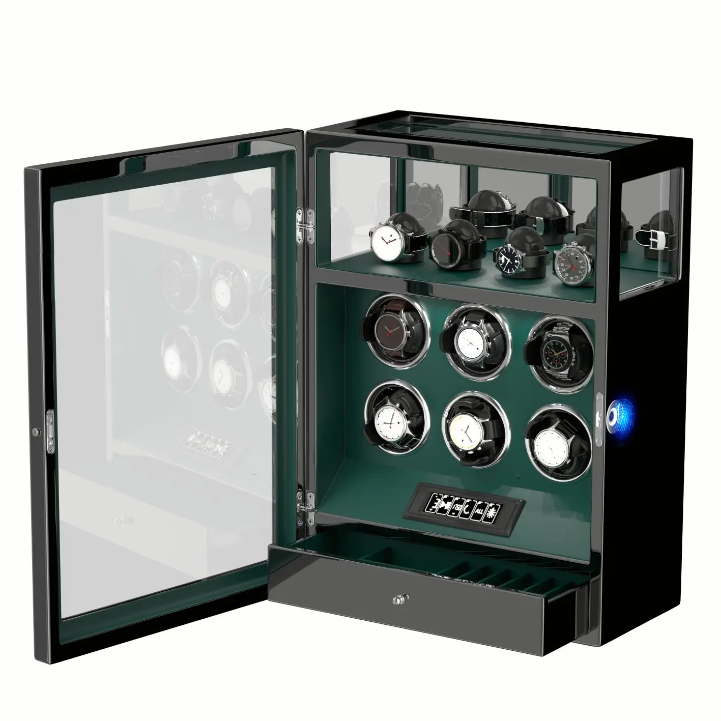 Разблокировка по отпечатку пальца намотка для часов Автоматическое вращение умный пульт дистанционного управления Сенсорный экран коробка для часов 6 коробка для хранения часов