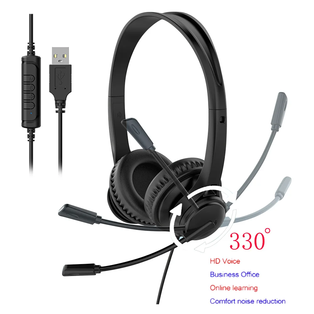 Wired 3.5MM USB Headset Call Center Headphones With Microphone Noise Cancelling Over-Ear Gaming Headsets for Computer PC Laptop