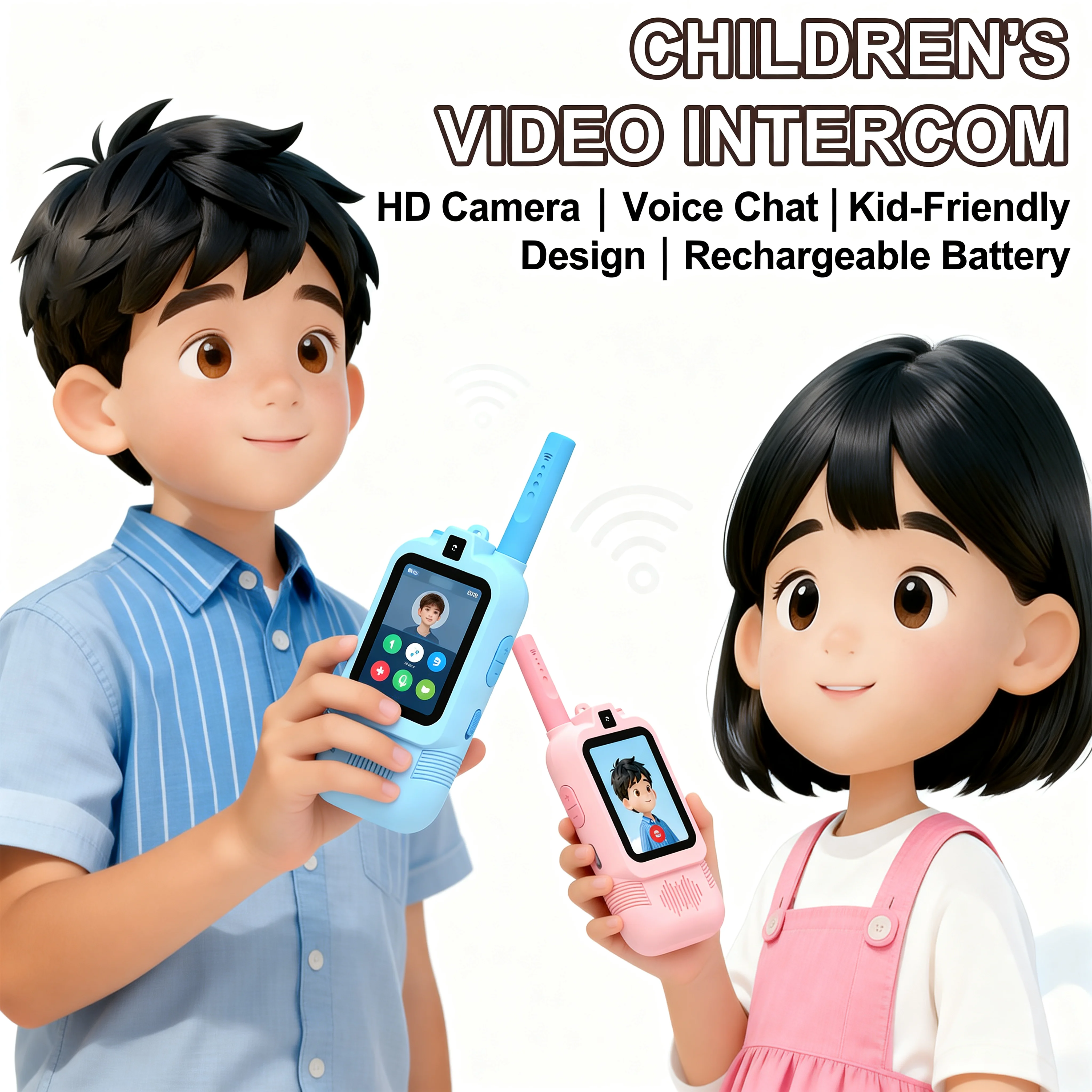 جهاز اتصال لاسلكي للأطفال مزود بشاشة عالية الدقة وكاميرا مزدوجة مقاس 2 بوصة، اتصال داخلي قابل لإعادة الشحن للأطفال، مكالمة عالية الدقة بنقرة واحدة، أدوات هدايا للأطفال