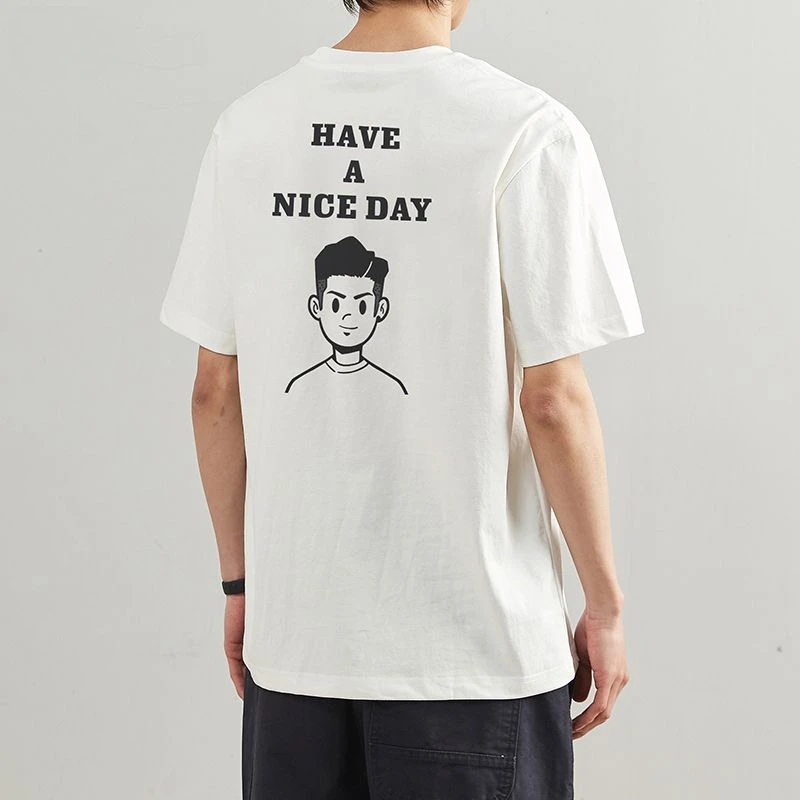 

Korean style Hong Kong style design men head cartoon pattern printed short-sleeved T-shirt men loose casual simple fashion top