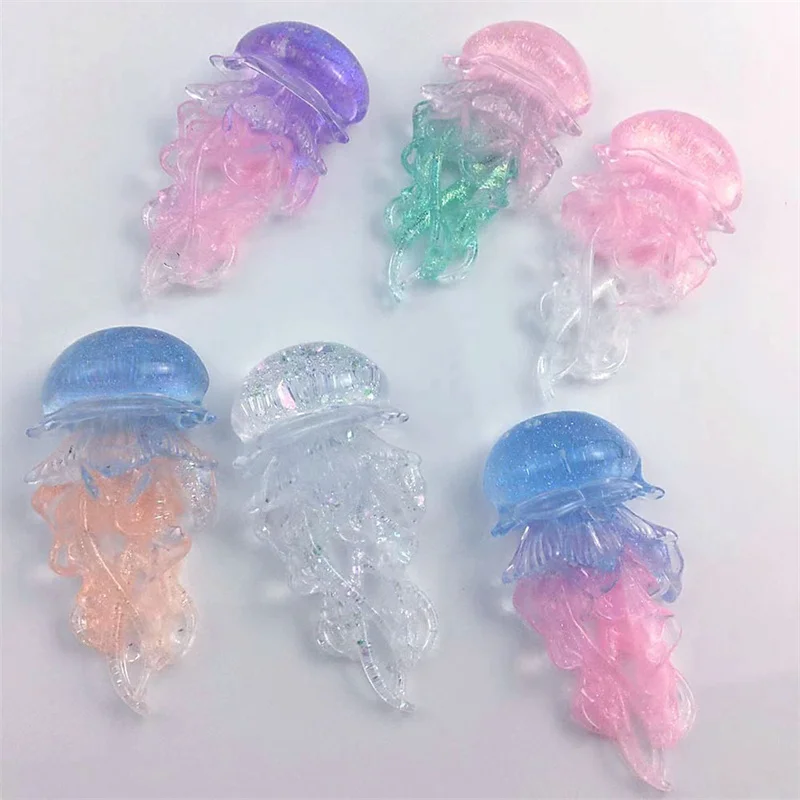 Summer style 50pcs/lot color pattern print cartoon Jellyfish shape resin cabochon beads diy jewelry garment hair accessory