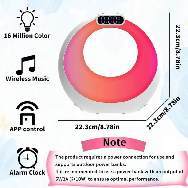 مصباح LED ليلي مكبر صوت بلوتوث مع منبه، تحكم في التطبيق، عرض الوقت، ديكور المنزل، هدية مثالية للفتيات المراهقات، وردي. #2