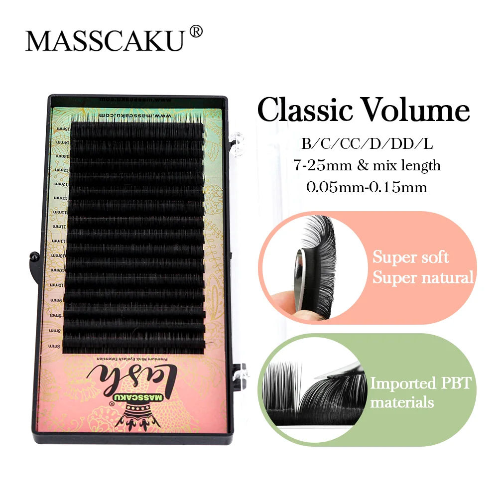 

MASSCAKU Fast Ship 16Rows/Case Premium Natural Synthetic Faux Mink Individual Eyelash Extension Supplies