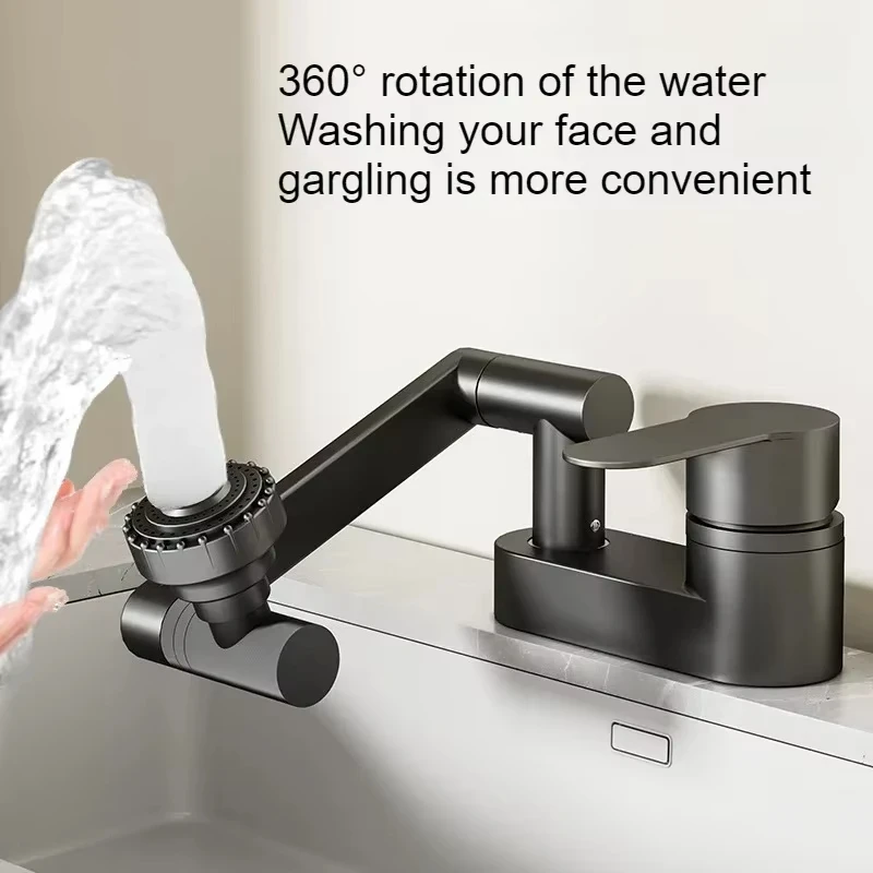Grifo de baño gris pistola، grifo de agua fría y caliente de doble orifcio، lavabo de dos velocidades، valvula mezcladora girat